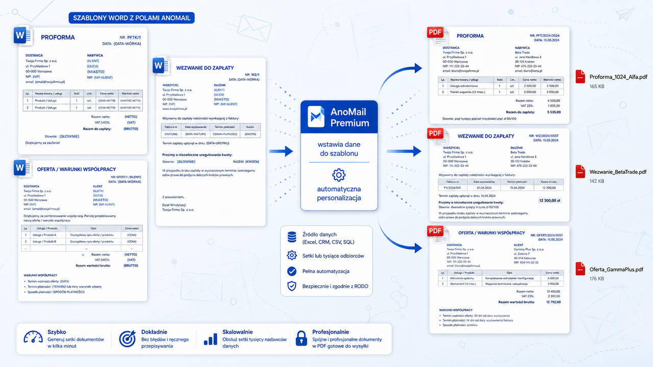 Szablony z Word z polami personalizacji do generowania proform - Infografika