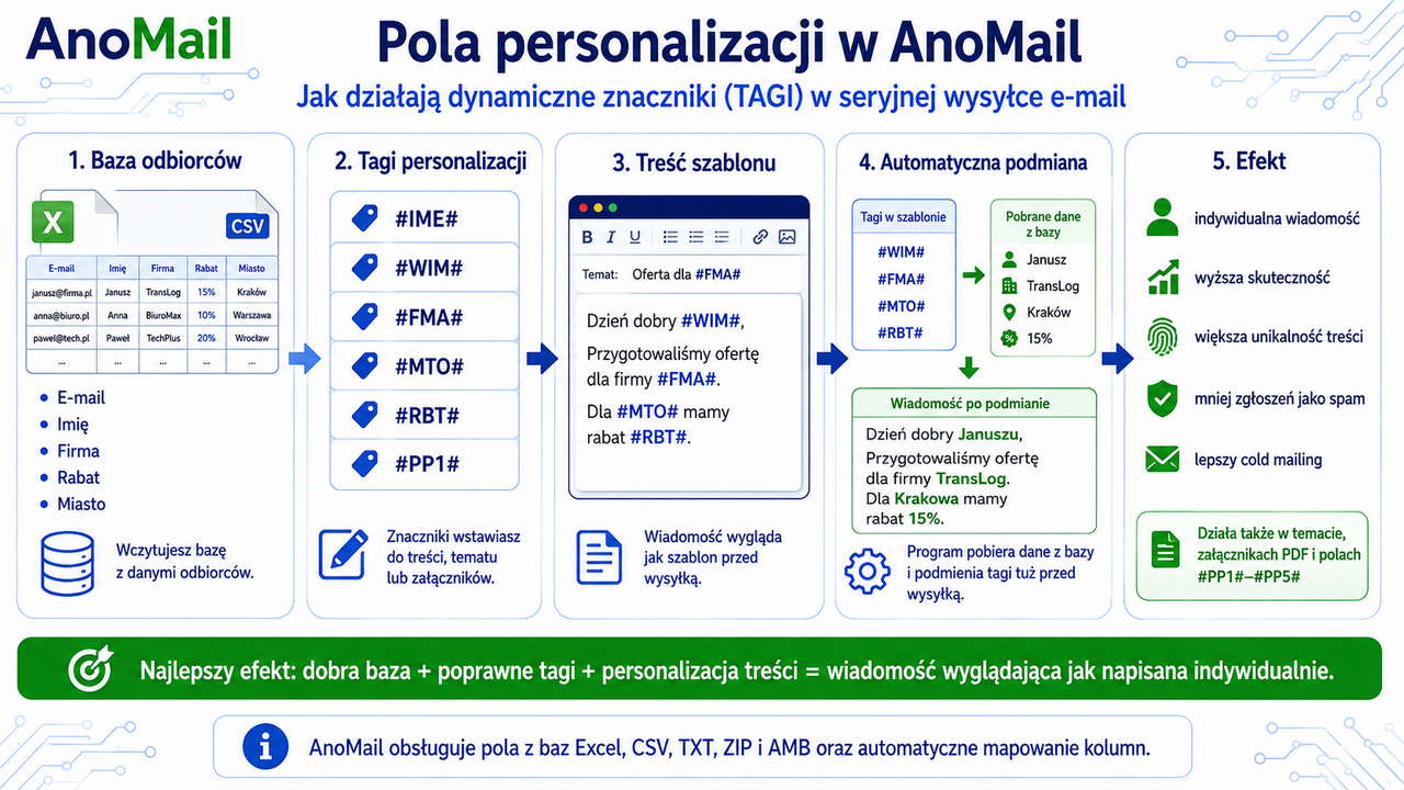 Tagi czyli znaczniki personalizacji w programie AnoMail