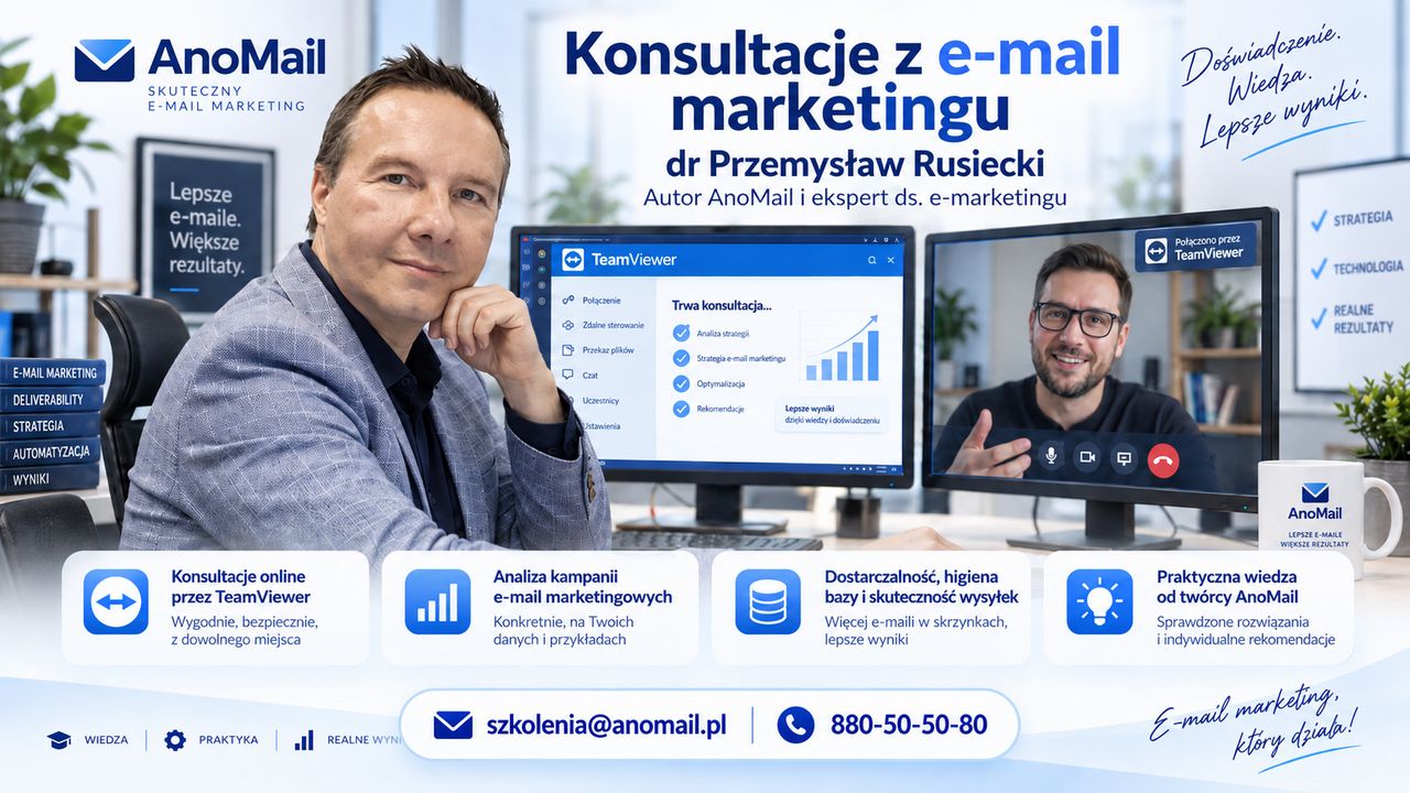 Indywidualne konsultacje z e-mail marketingu i obsługi AnoMail z dr. Przemysławem Rusieckim