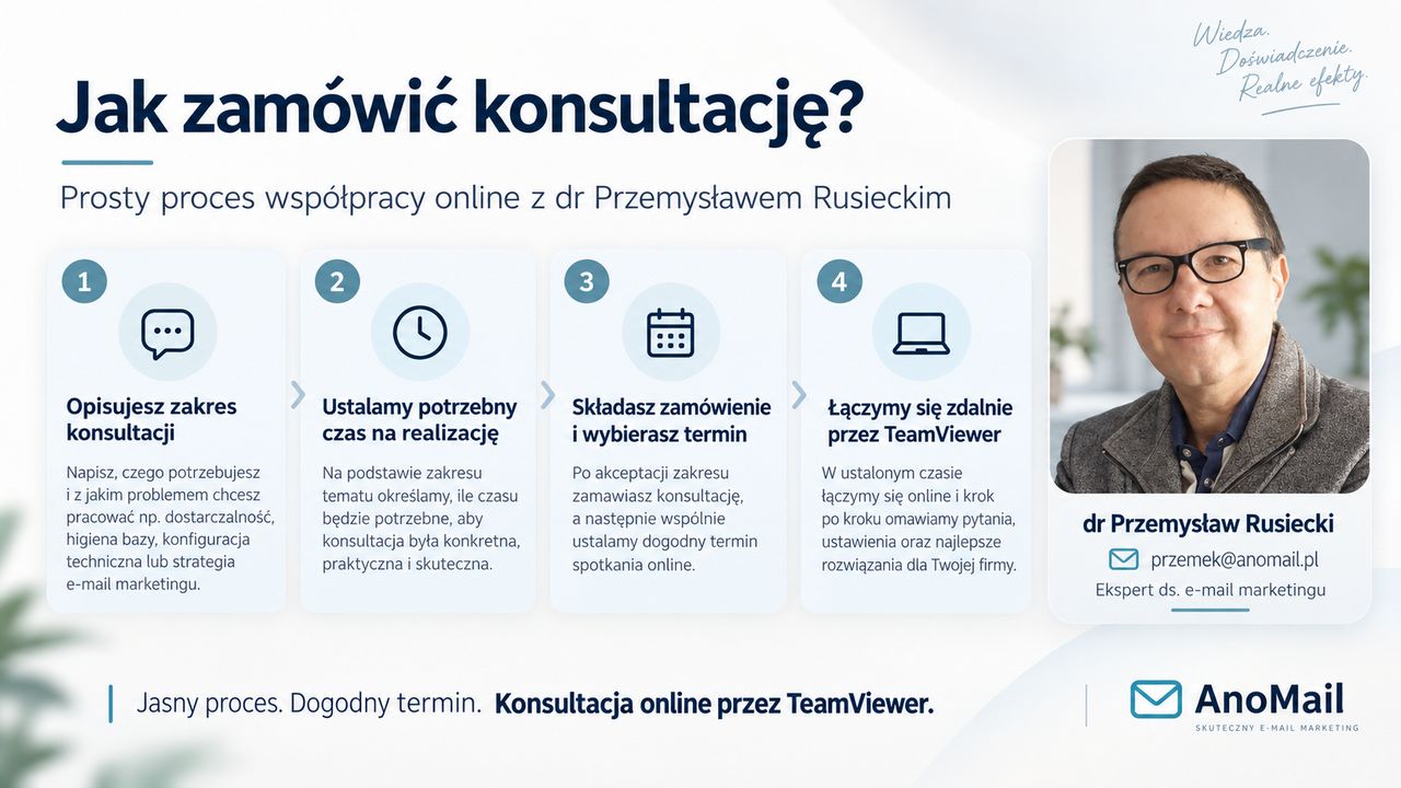 Infografika: Jak zamówić indywidualne konsultacje z e-mail marketingu u eksperta z AnoMail