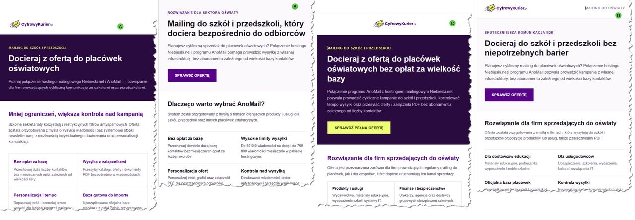 Różne wersje newslettera na podstawie strony internetowej